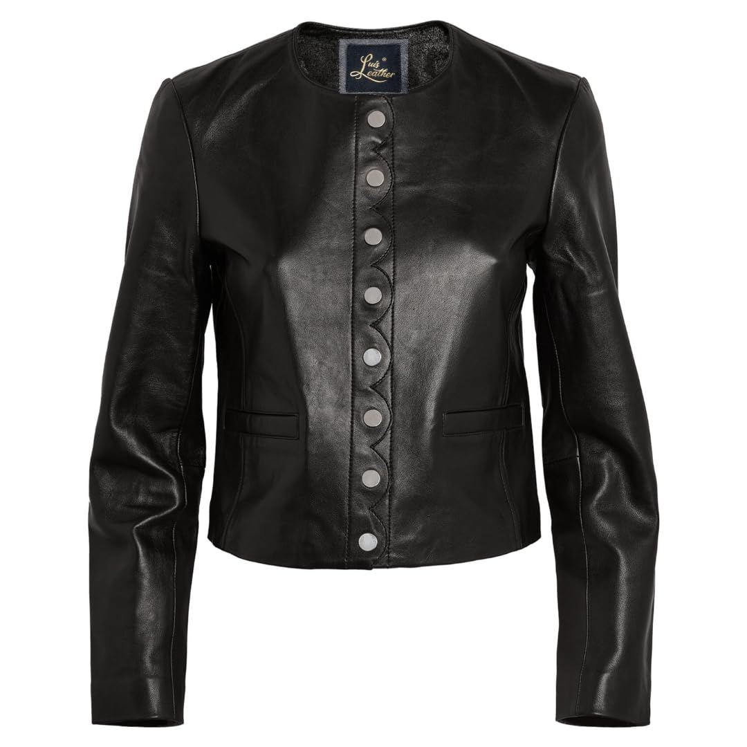 Captain Cory Black Women's Designer Leather Jacket 100% Real Lambskin, Button-Front, and Long Sleeves (XXX-Large)