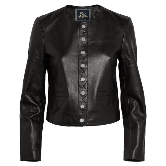 Captain Cory Black Women's Designer Leather Jacket 100% Real Lambskin, Button-Front, and Long Sleeves (XXX-Large)