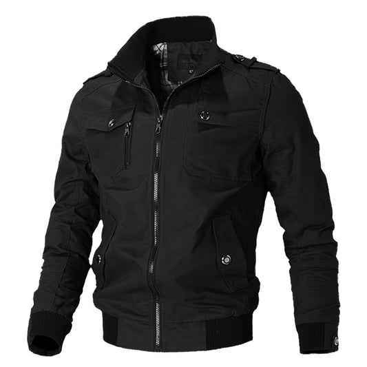 Oymyakon Men's Casual Military Jacket Stand Collar Jackets Coats Cotton Bomber Jackets with Shoulder Straps Black-L