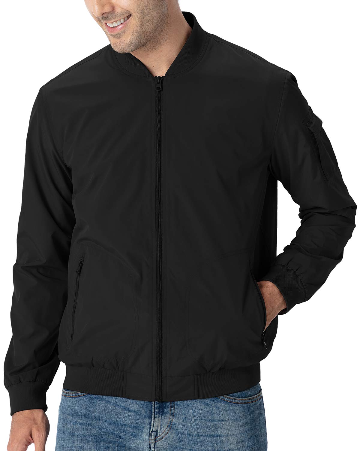 TBMPOY Men's Black Lightweight Bomber Jackets Light Windbreaker Casual Stylish Fall Golf Dress Business Varsity Black XL