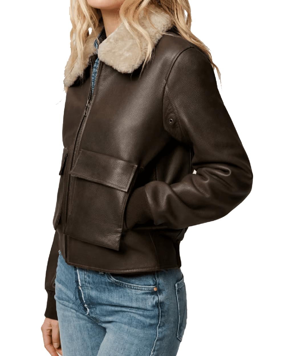 Isaac & David Chicago Women’s A2 Aviator Removable Fur Collar Leather Jacket Women Genuine A-2 Aviator Leather Bomber Jacket (US, Alpha, xx_l, Regular, Regular, A2 Removable Fur Collar)