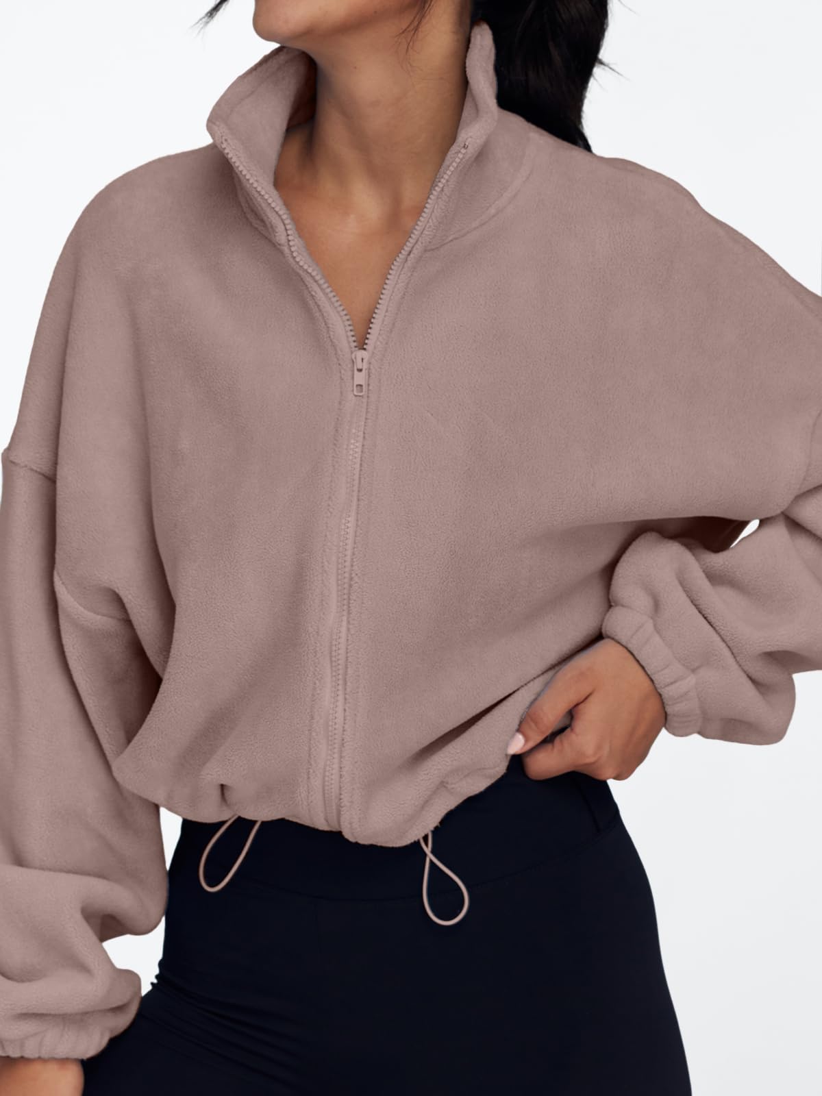 AUTOMET Womens Fleece Jackets Zip Up Oversized Cropped Sweatshirts