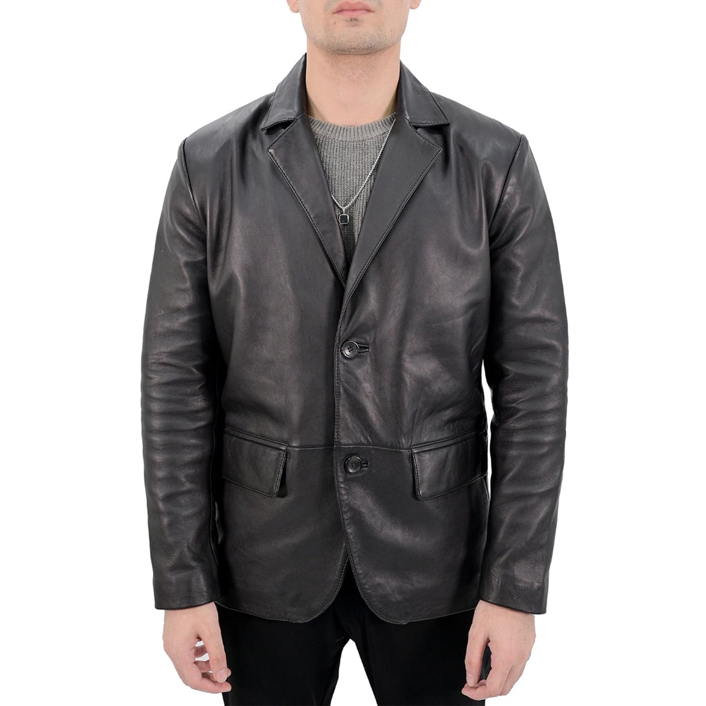 Rauly Real Lambskin Leather Blazer Men Notched Collar Button Closure Front Casual Mens Leather Coat