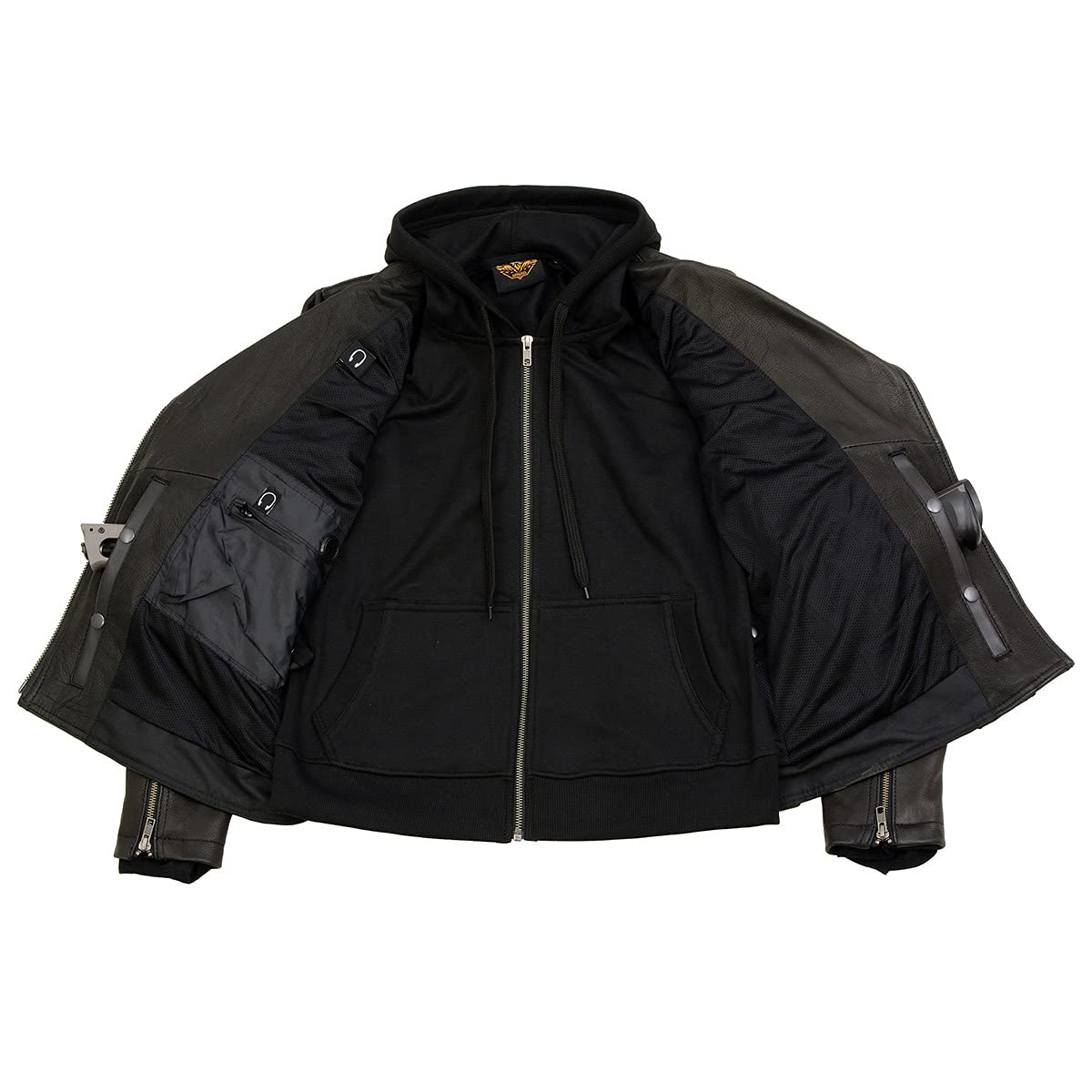 Milwaukee Leather MLL2575 Women's Black Leather Vented Motorcycle Jacket w/Removable Hoodie - Large