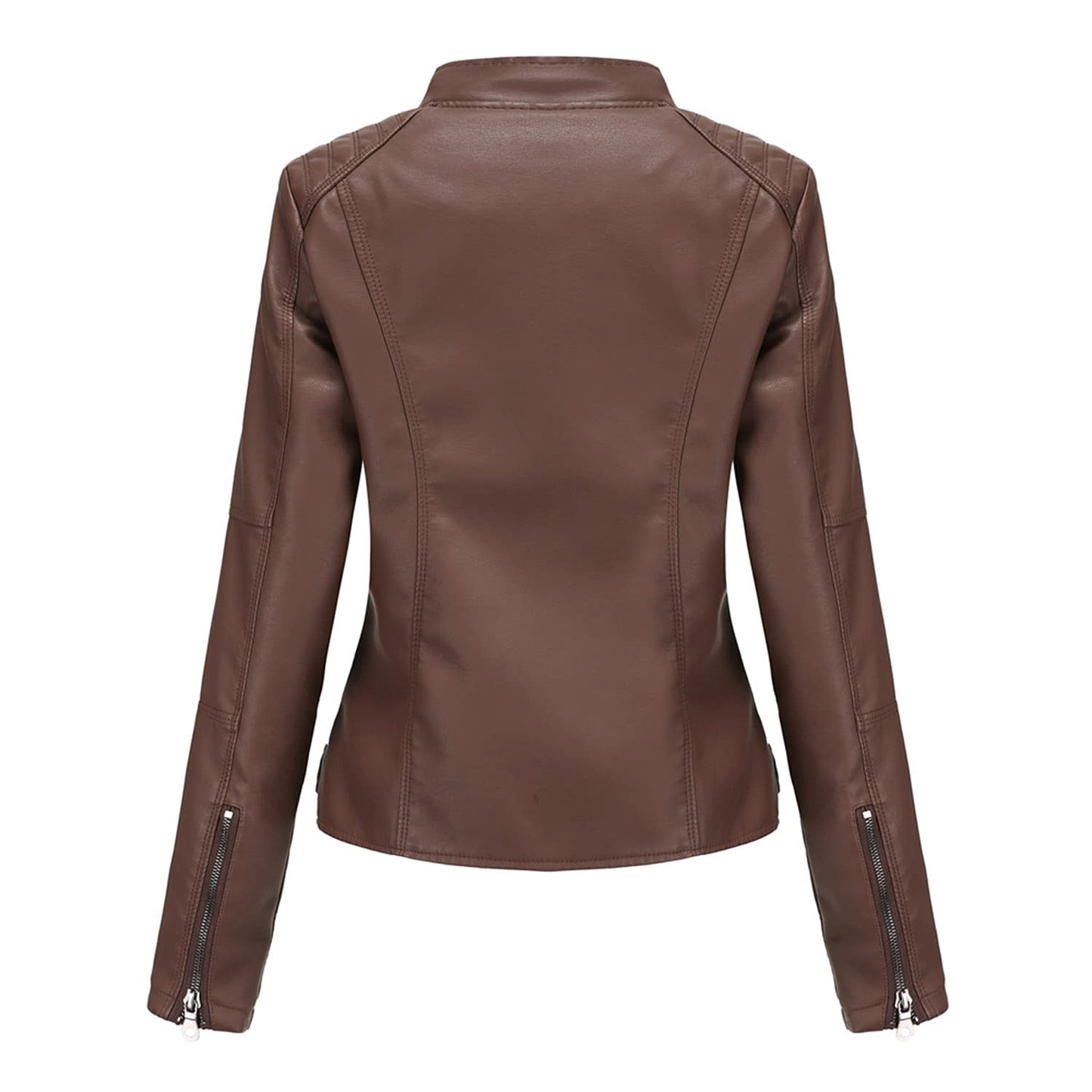 DEAR MODEL Faux Leather Jacket Women Bomber Jacket Women's Belted Motorcycle Jacket,Brown,M