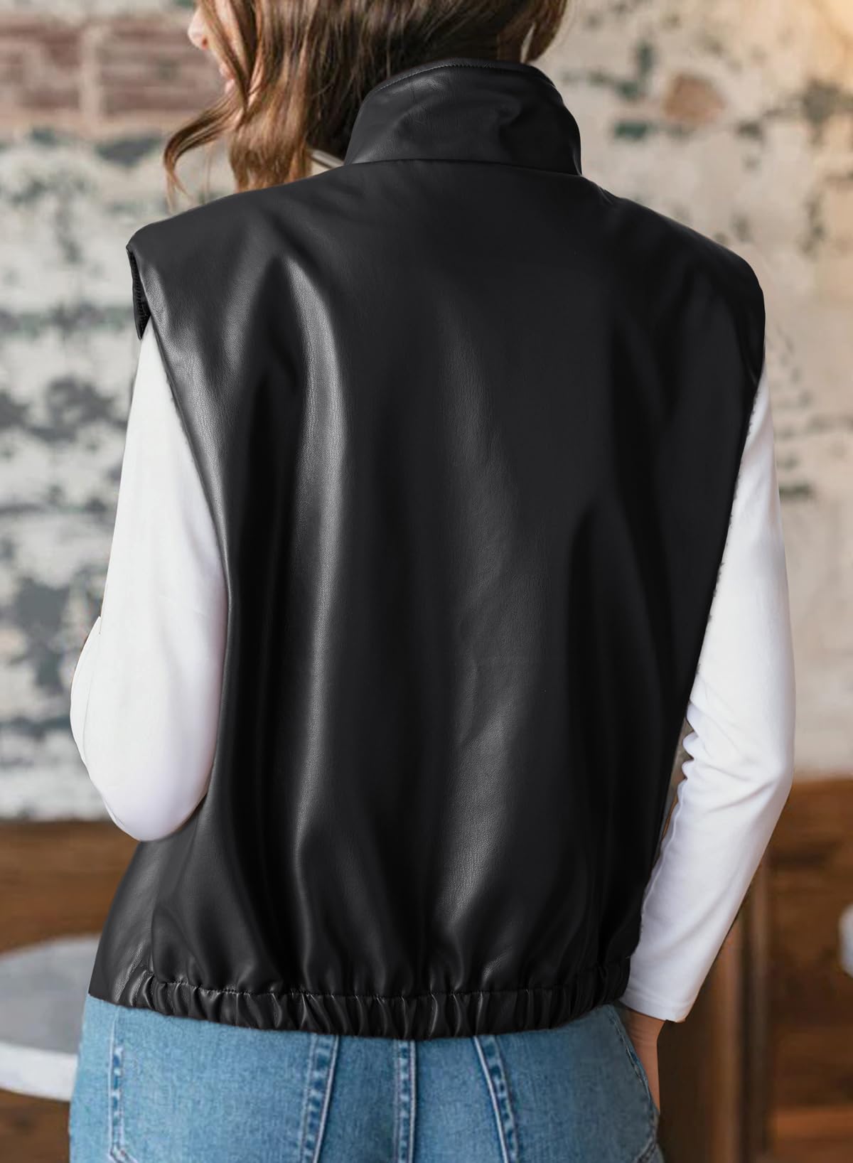 EVALESS Womens Leather Vest Fall Outfits Fashion 2025 Sleeveless Faux Leather Jacket Zip Up Stand Neck Leather Vest Top Solid Casual Clothing Coats Clothes Large