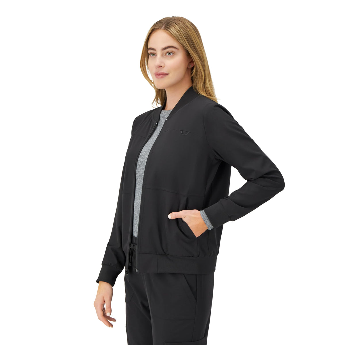Hanes Women's Scrubs Bomber Jacket, Zip-Up Healthcare Scrub Jacket for Women, Moisture Wicking