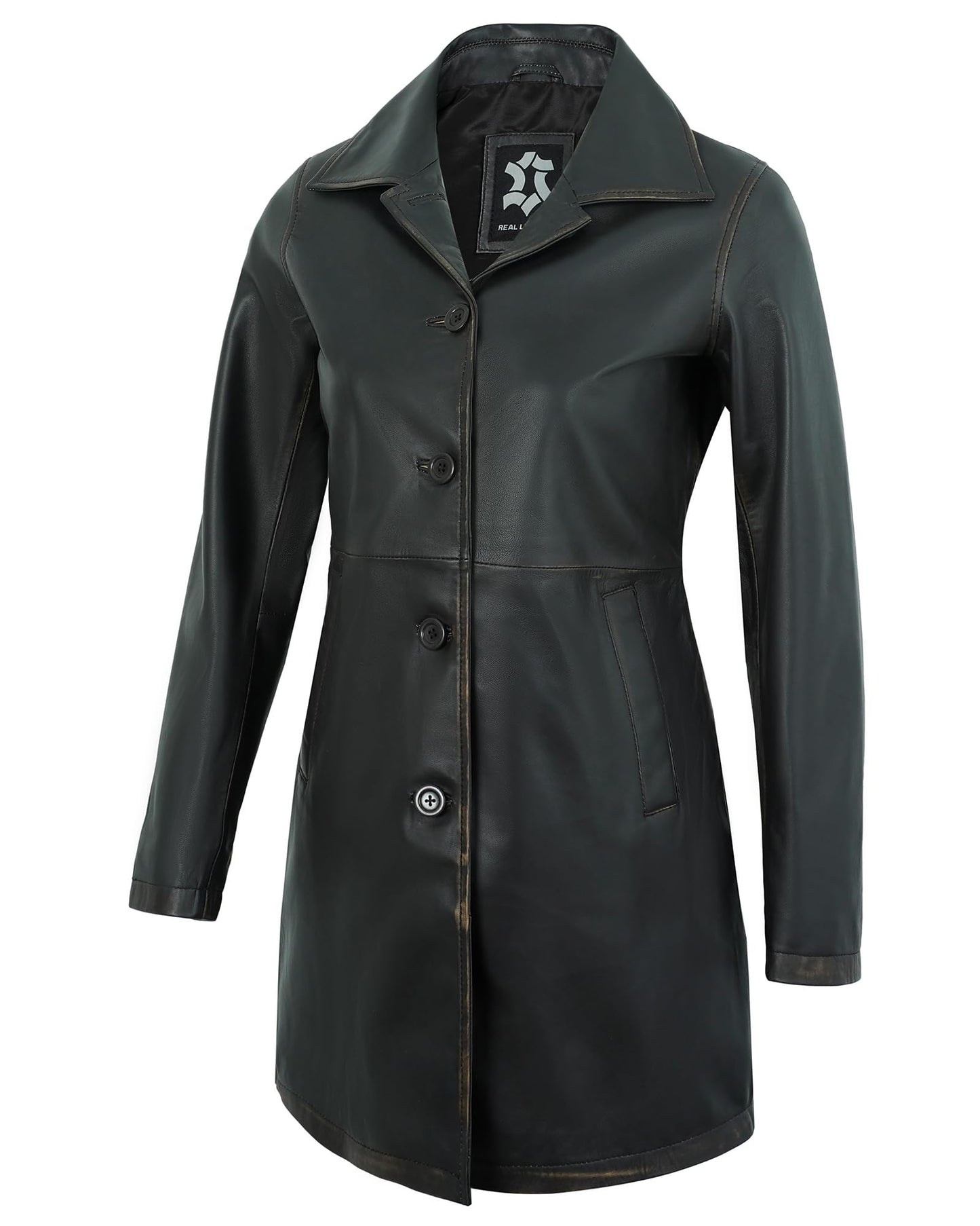 UrbanFocal Real Lambskin Outerwear Black Leather Coats For Women - Casual Long Womens Leather Jackets | [101012105] Angla Ruboff, XL