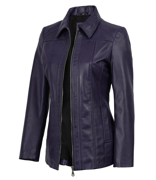 Decrum Purple Leather Coat for Women - Womens Leather Jacket | [1332053] Marsha Purple Wax, M