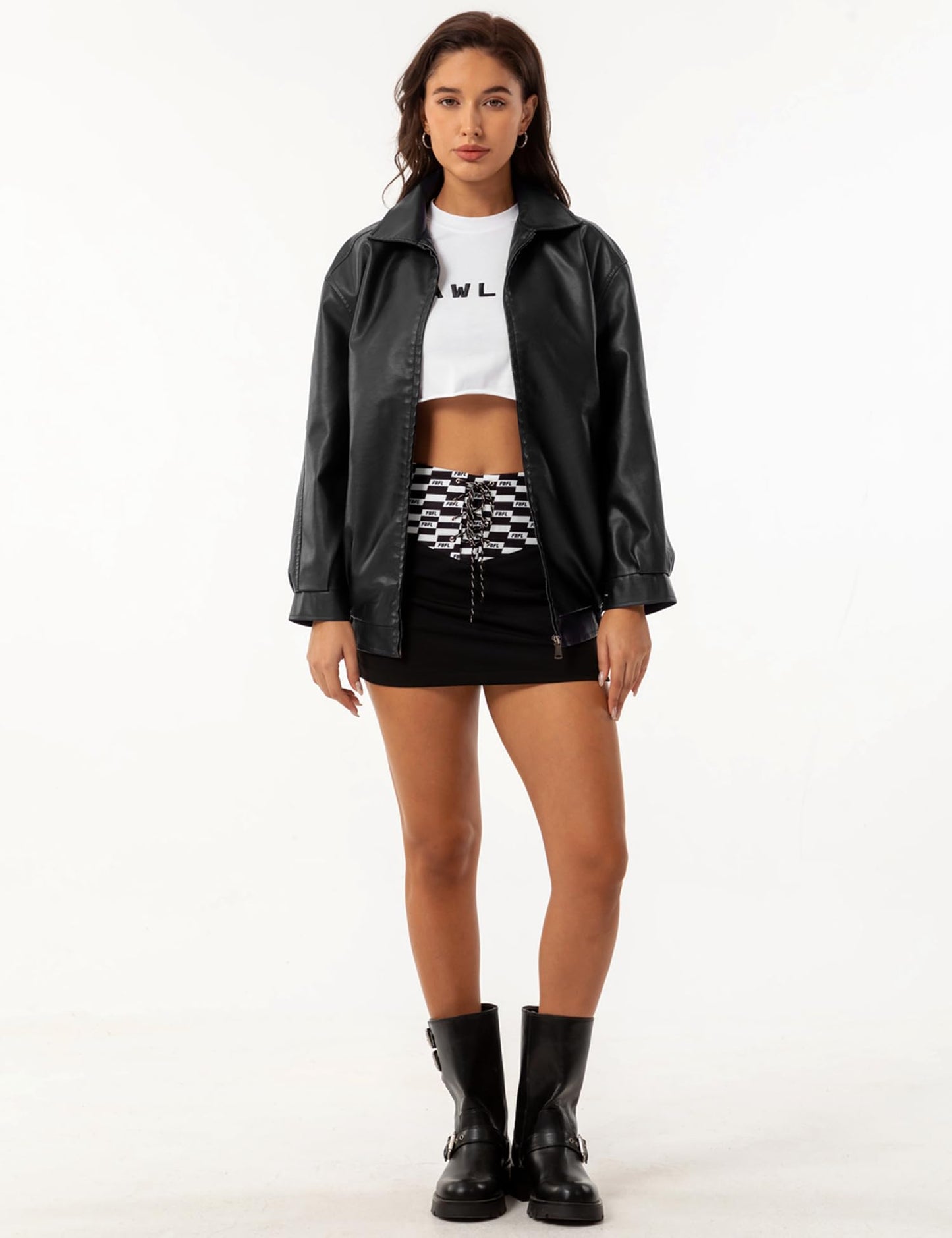 APRROOT Black Leather Jacket Women Oversized Faux Suede Motorcycle Bomber Leather Jackets 2025 Fall Fashion Outfits Winter Clothes Black M