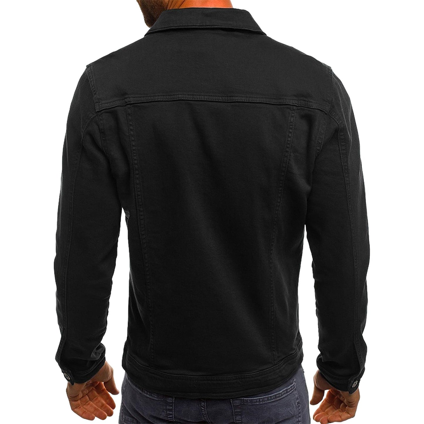 amropi Men's Casual Classic Denim Jacket Slim Fit Fashion Jean Coat Black, M