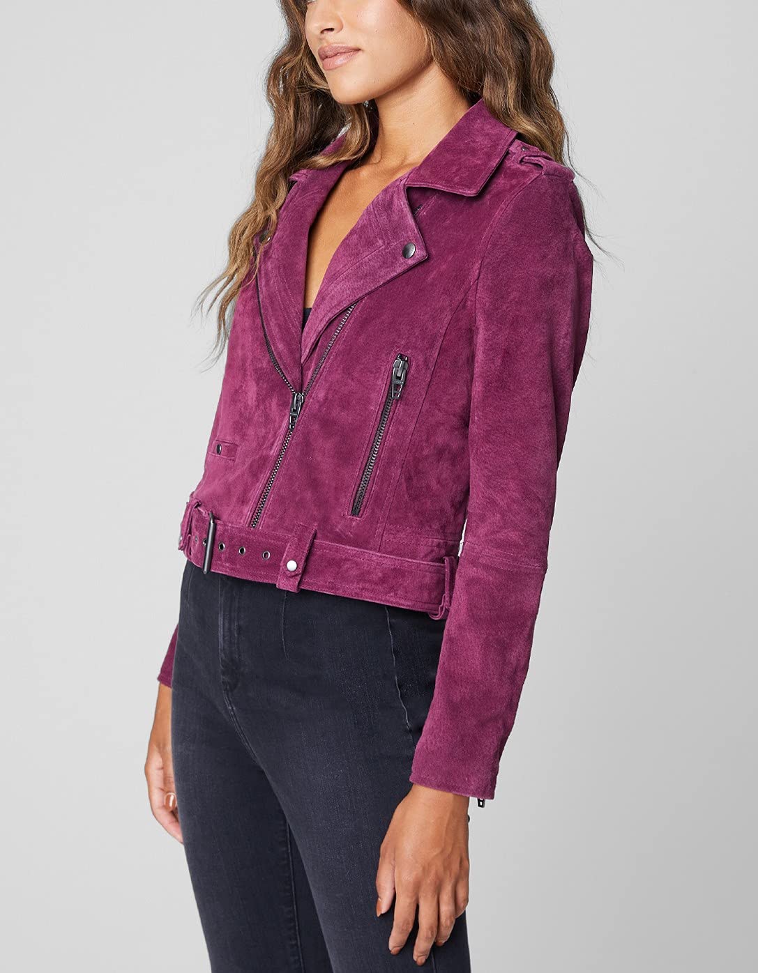 [BLANKNYC] womens Luxury Clothing Cropped Suede Leather Motorcycle Jackets, Comfortable & Stylish Coats, Wild Diamond, X-Small