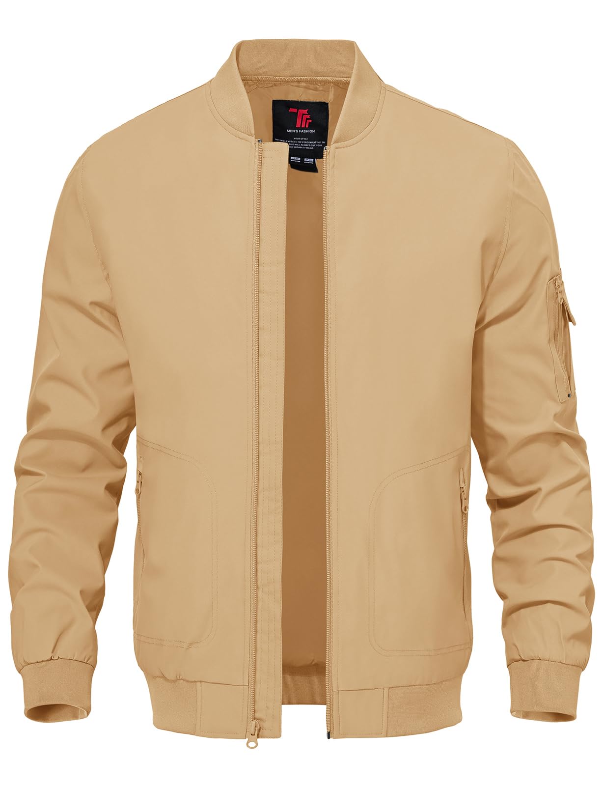 TBMPOY Men Lightweight Jackets Casual Stylish Golf Zip Dress Light Camel XL