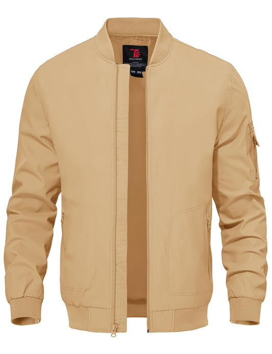 TBMPOY Men Lightweight Jackets Casual Stylish Golf Zip Dress Light Camel XL