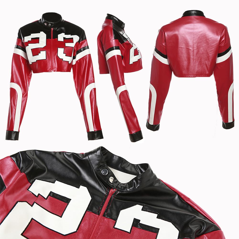 VOIKERDR Leather Jacket Cropped Jacket Motorcycle Jacket Y2K Letter Bomber Jacket Women Faux Leather Jacket Streetwear