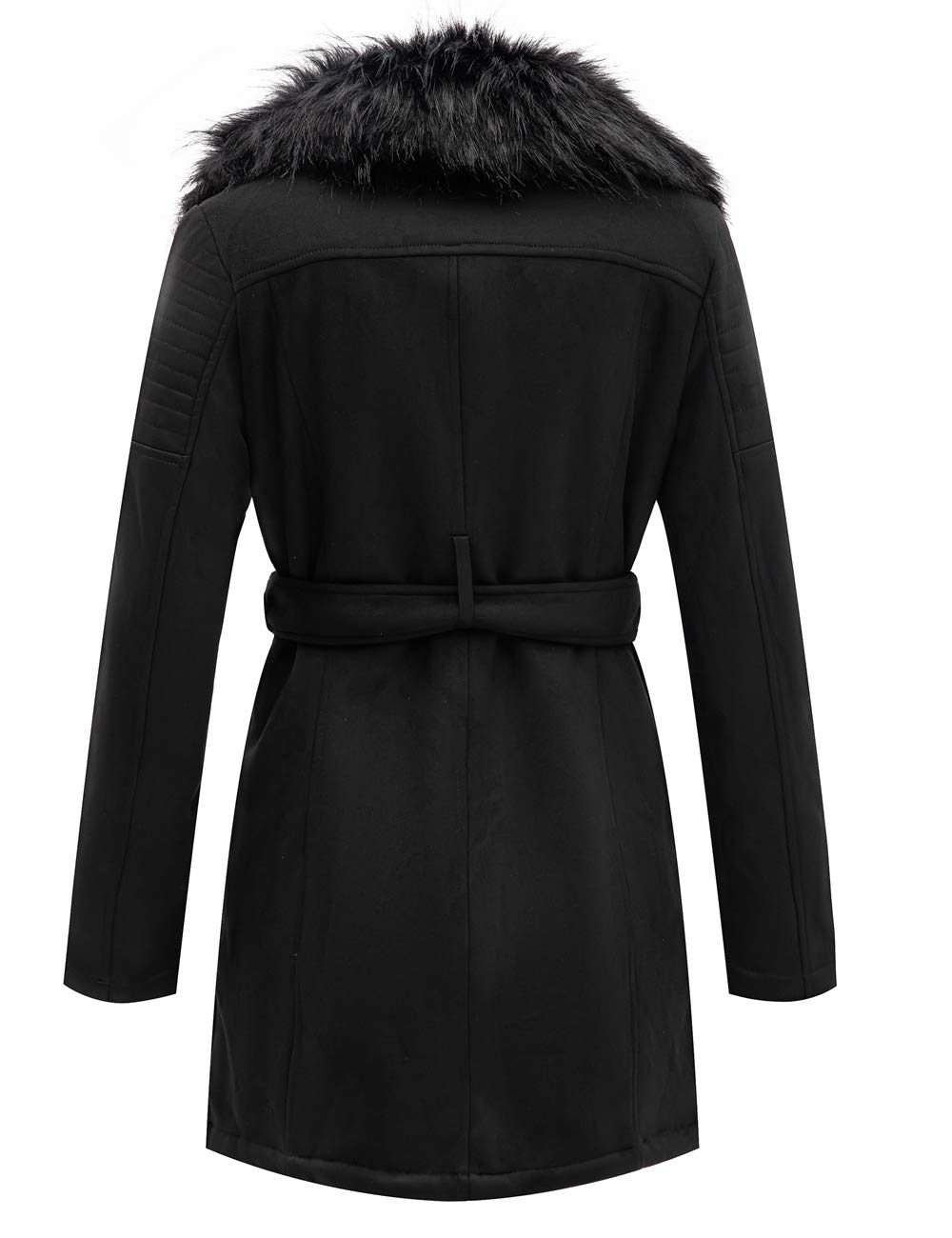 Bellivera Women's Pea Coat Faux Suede Leather Long Jacket Wonderfully Parka Outwear with Detachable Fur Collar 7923 Black M
