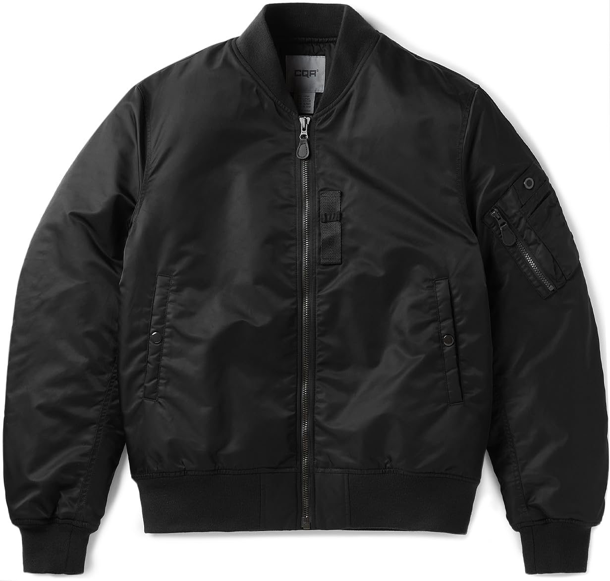 CQR Men's Casual Bomber Jacket, Outdoor Fall/Winter Zip-Up Windbreaker, Water Resistant Padded MA-1 Flight Jacket with Pocket, Watcher Black, Medium
