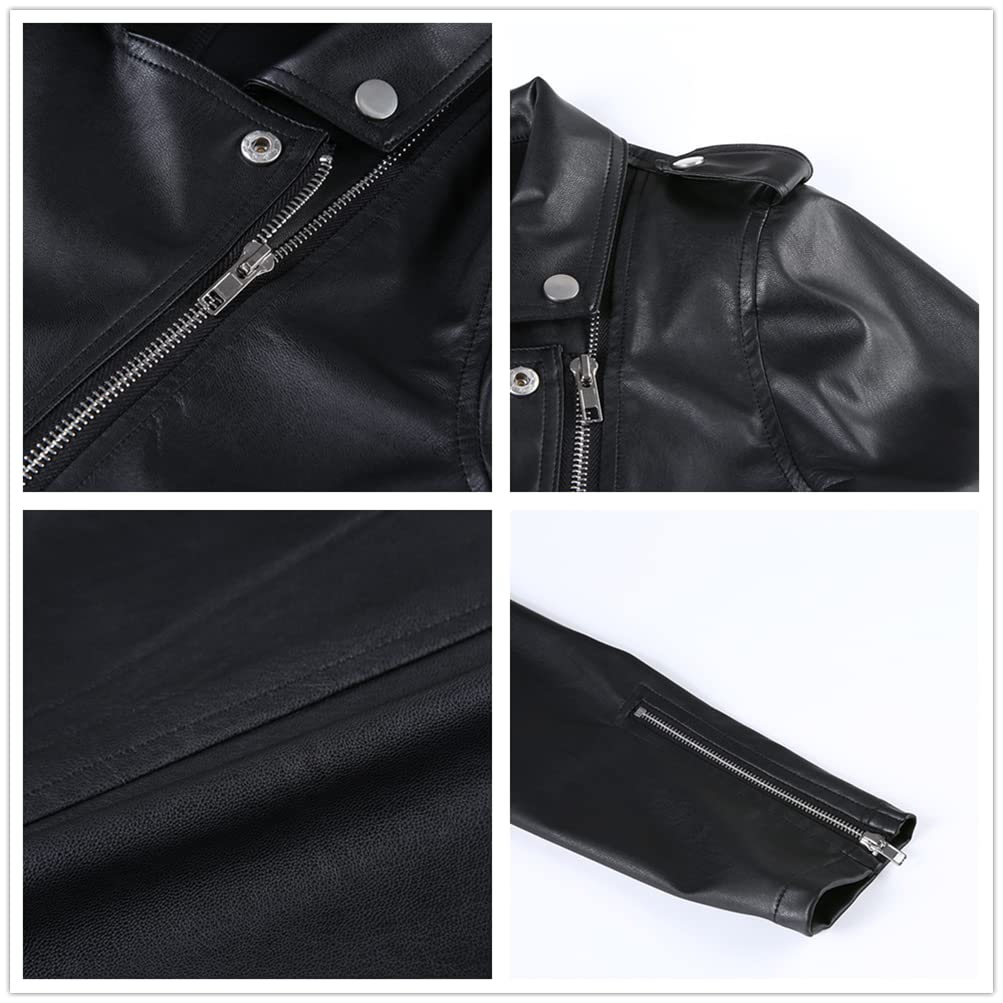 HeiBai Xiong Cropped Leather Jacket Goth Moto Half Jackets For Women Short Crop Top Emo Alt Y2K Steampunk