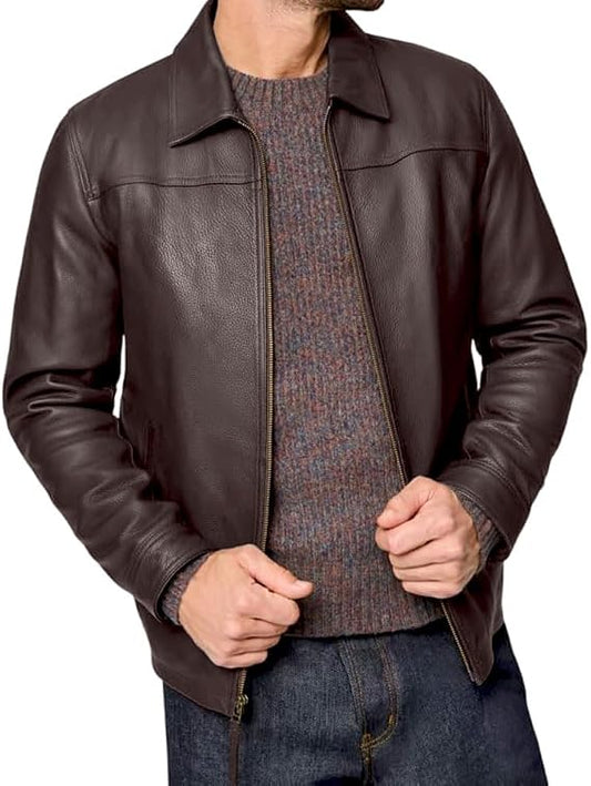 Isaac & David Chicago Men's New Black/Brown Lambskin Leather Classic Open Bottom Jacket Motorcycle Vintage Racing Jacket (US, Alpha, Small, Regular, Regular, Brown Leather Jacket)