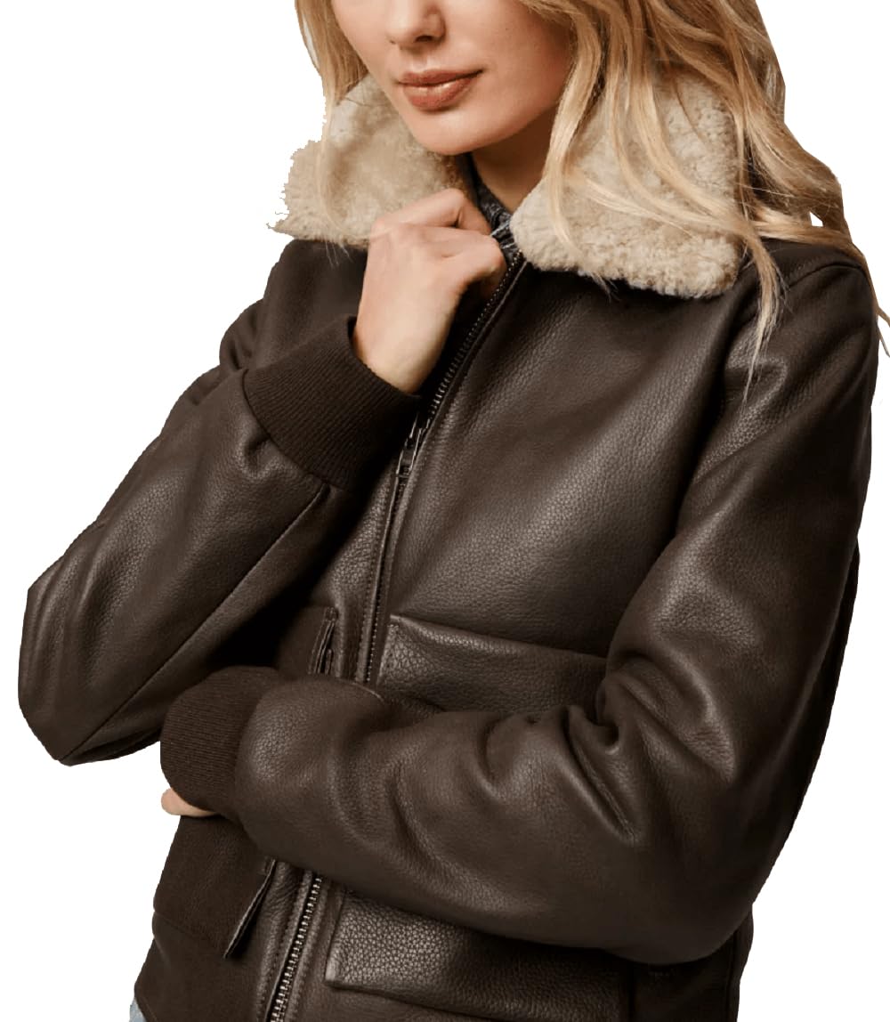 Isaac & David Chicago Women’s A2 Aviator Removable Fur Collar Leather Jacket Women Genuine A-2 Aviator Leather Bomber Jacket (US, Alpha, xx_l, Regular, Regular, A2 Removable Fur Collar)