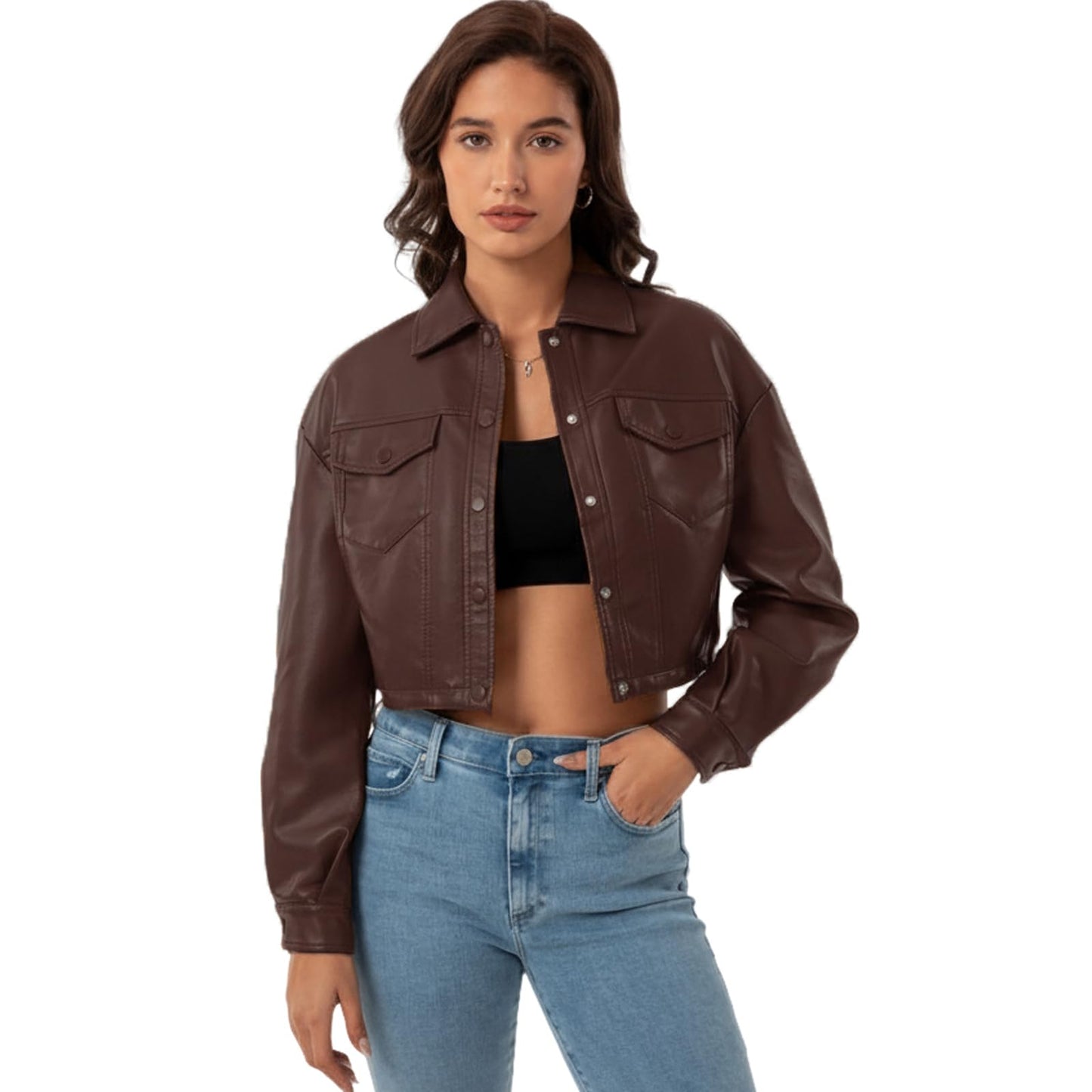 CHIGUO Women Faux Leather Cropped Jacket Trendy Moto Biker Short Jacket Fashion PU Coat Party Jacket