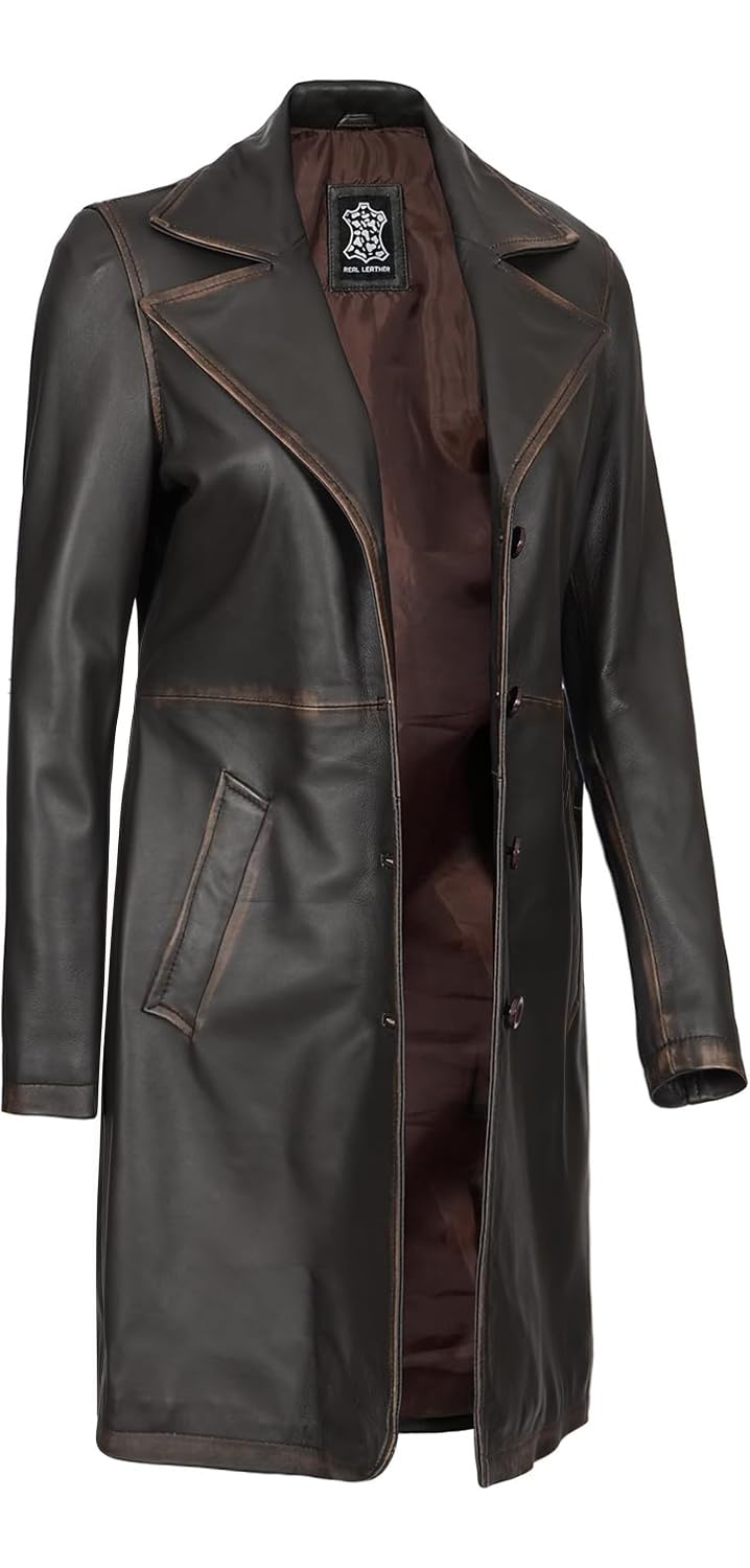 Decrum Leather Coat - Women Leather Jacket | [1316153] Brysin Distressed Brown, M