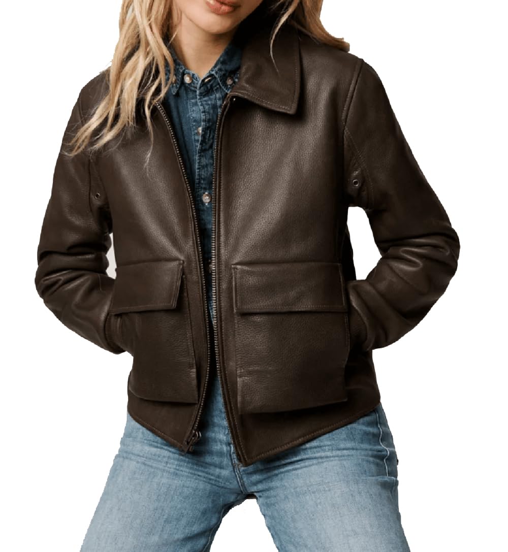Isaac & David Chicago Women’s A2 Aviator Removable Fur Collar Leather Jacket Women Genuine A-2 Aviator Leather Bomber Jacket (US, Alpha, xx_l, Regular, Regular, A2 Removable Fur Collar)