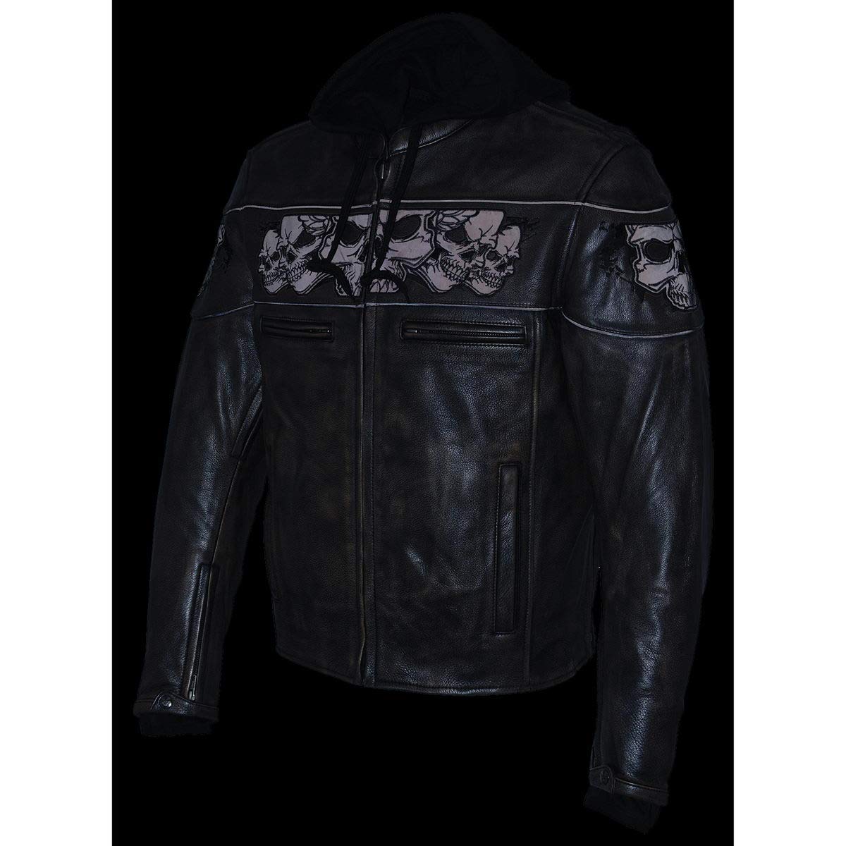 Milwaukee Leather MLM1561 Men's Distressed Brown Leather Jacket with Reflective Skulls - Small