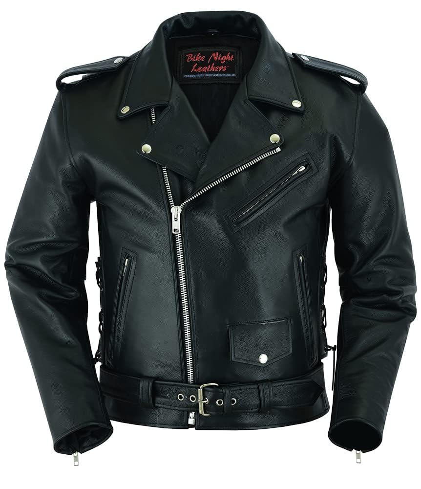 Daniel Smart Motorcycle Jacket for Men Genuine Black Leather Jacket with Polyester Thermal Lining Water Resistant Leather Jacket with Concealed Armory Pocket & Heavy Duty Zippers