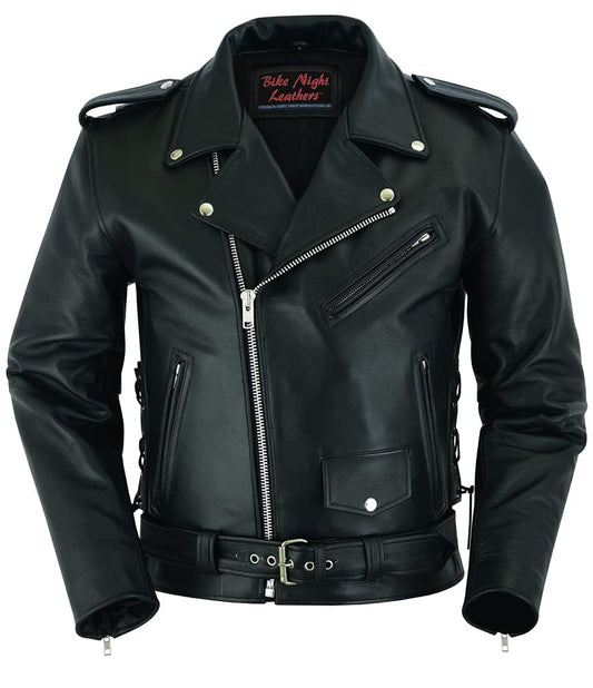 Daniel Smart Motorcycle Jacket for Men Genuine Black Leather Jacket with Polyester Thermal Lining Water Resistant Leather Jacket with Concealed Armory Pocket & Heavy Duty Zippers