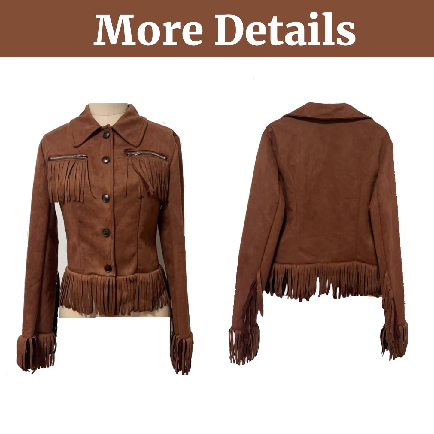 Women's Faux Suede Jackets 2026 Vintage Cowgirl Western Fringe Jacket Long Sleeve Tassel Motorcycle Short Fringe Jacket Cropped Coat Outwear-M