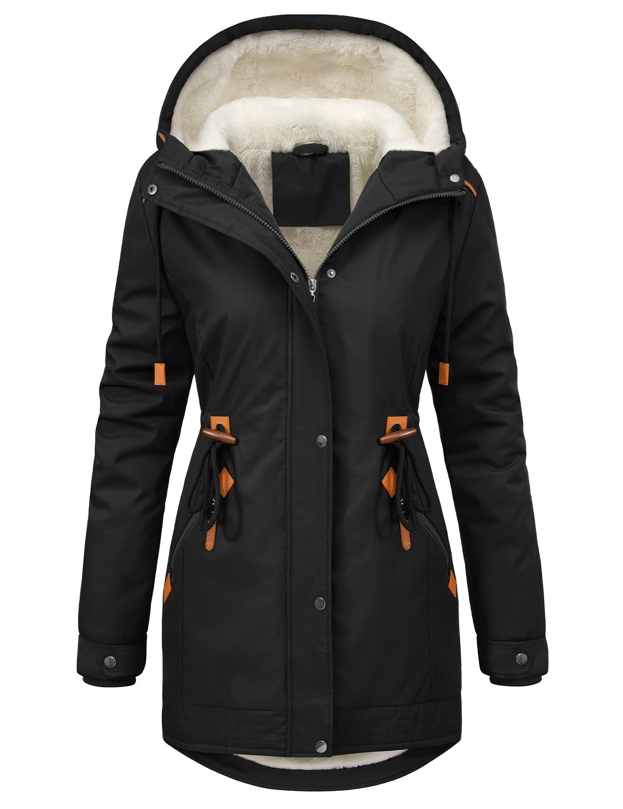 HEEKPEK Women's Winter Coats Thicken Soft Fleece Lined Parka Jacket Hooded Warm Coat Outerwear with Pockets Overcoat Snow (Black,Large)