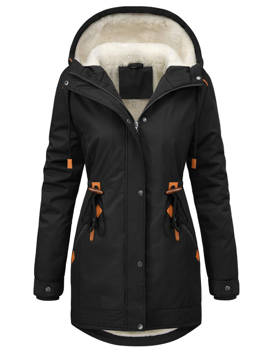HEEKPEK Women's Winter Coats Thicken Soft Fleece Lined Parka Jacket Hooded Warm Coat Outerwear with Pockets Overcoat Snow (Black,Large)