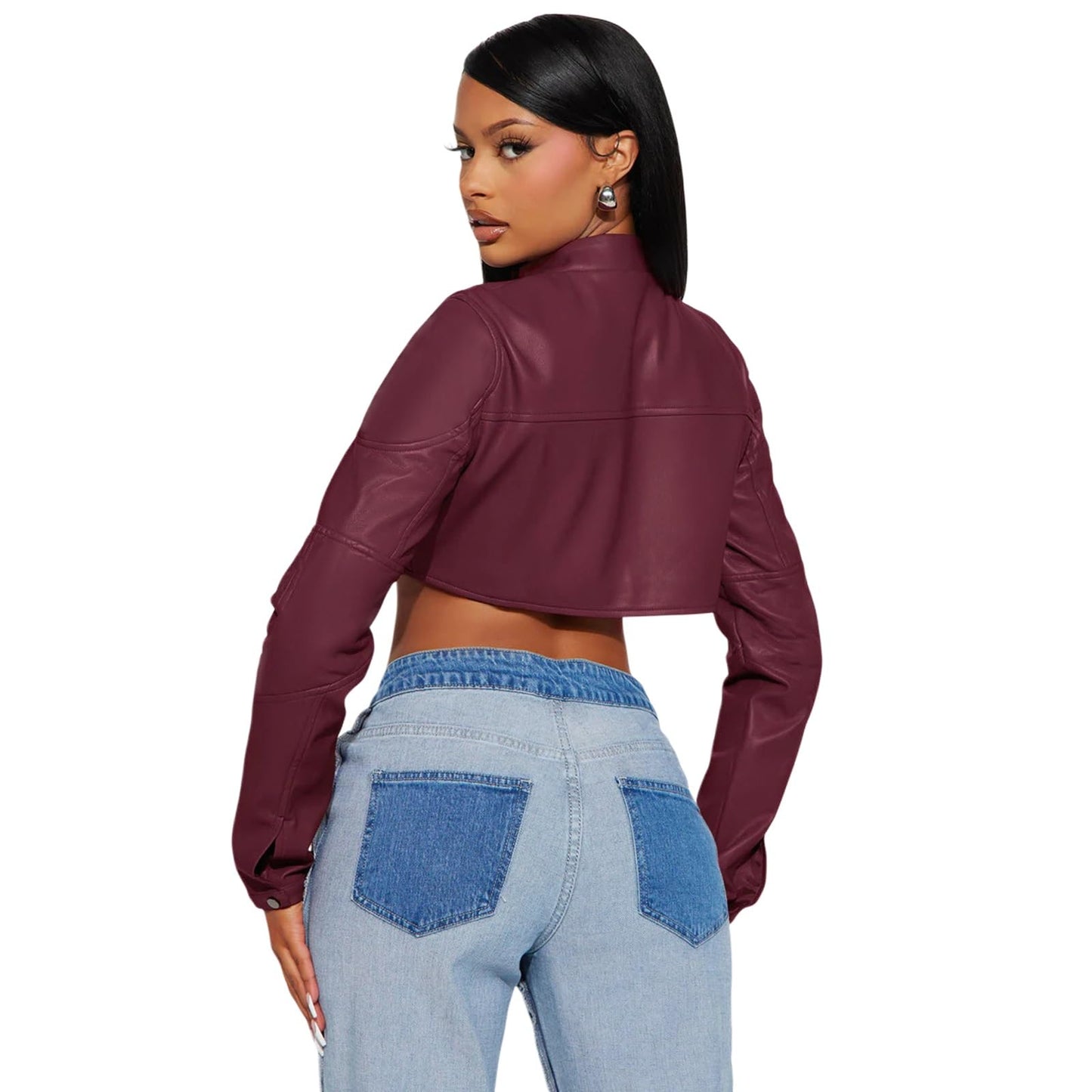 Charyeah Women's Faux Leather Jacket Cropped Leather Jacket Women Bomber Motorcycle Jacket y2k Jacket (US, Alpha, X-Large, Regular, Regular, Purple)