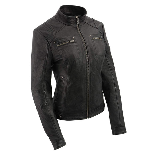 Milwaukee Leather Women's Lambskin Scuba Racer Jacket w/Fold Down Collar (X-Large)