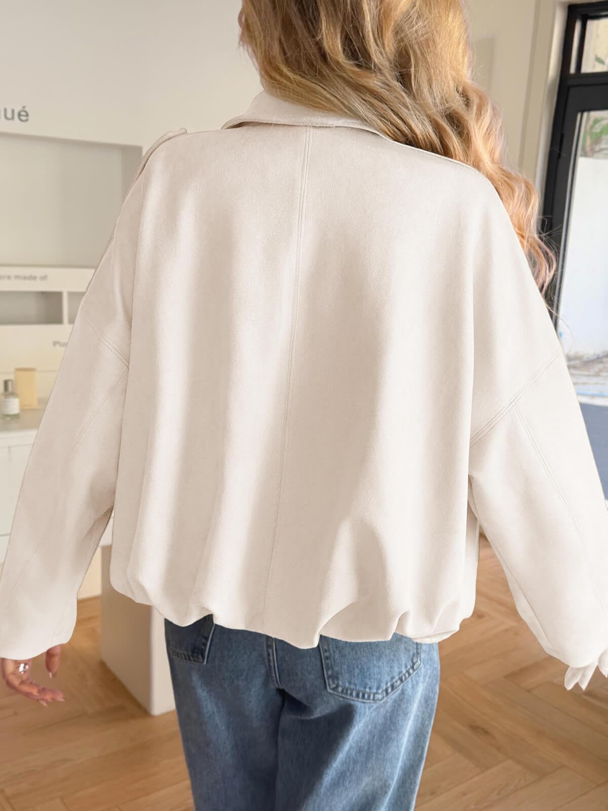 Cicy Bell Womens Faux Suede Bomber Jackets Oversized Cropped Zip Up Coats