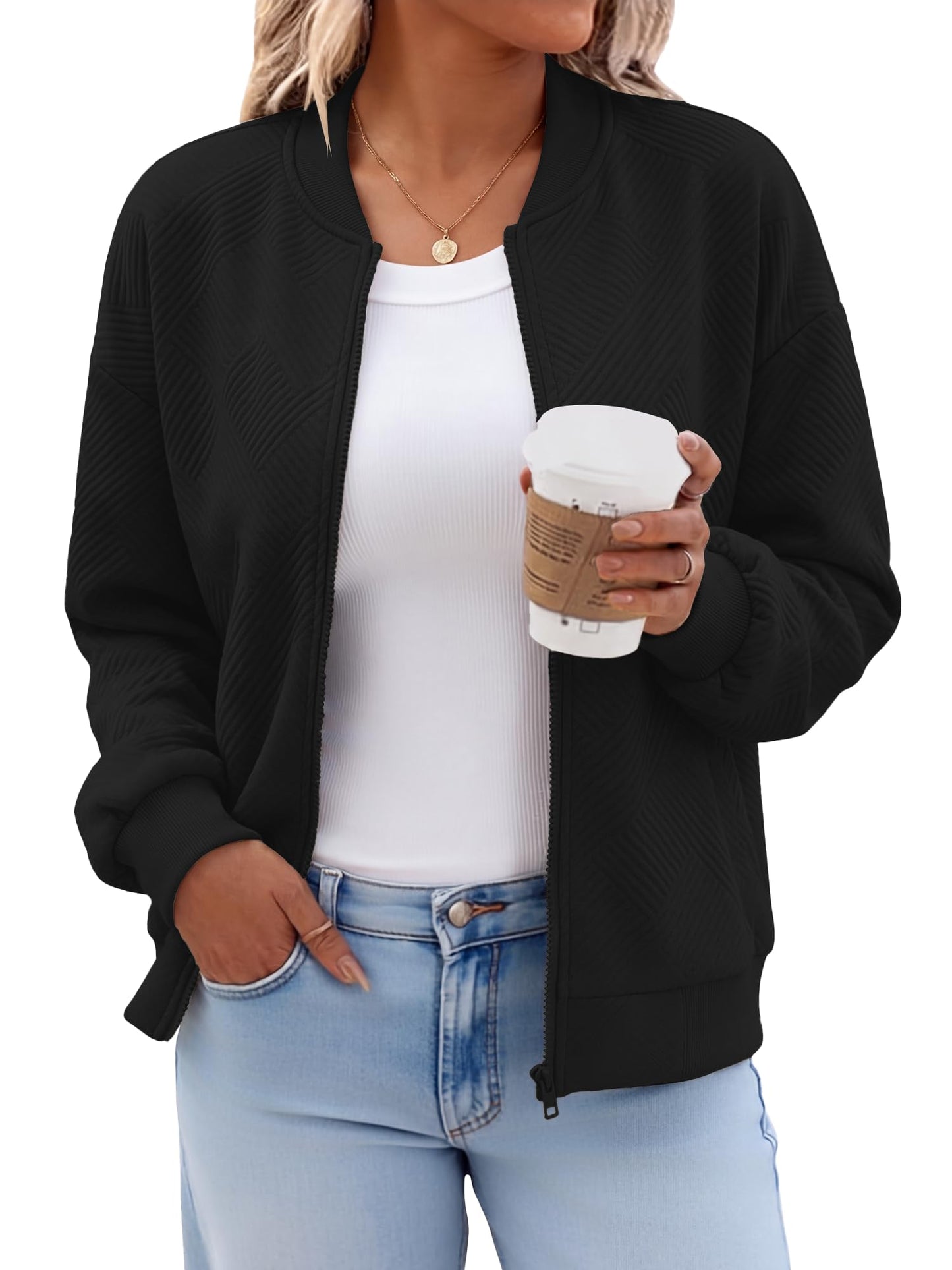 Bellcoco Women Zip Up Bomber Jacket Casual Lightweight Coat