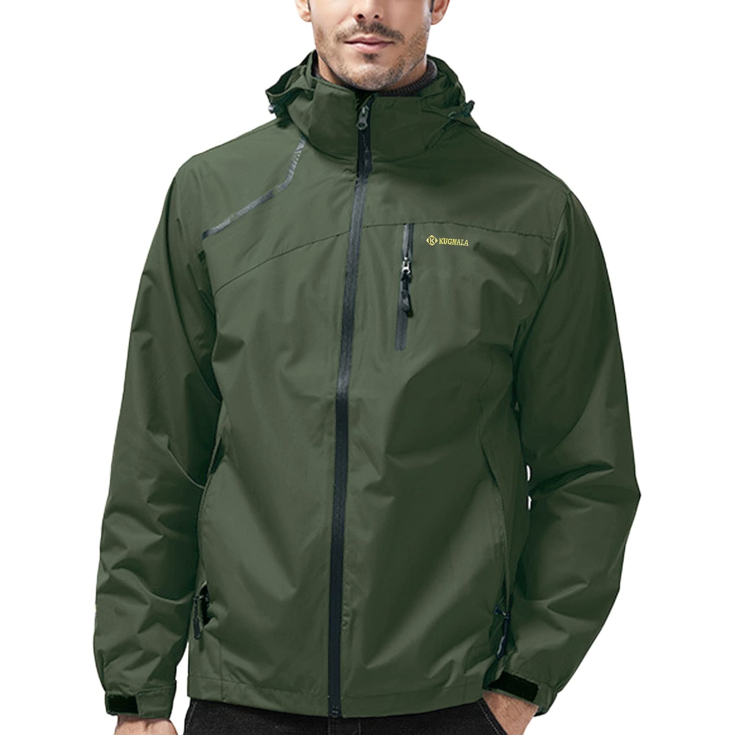 Kugnala Mens Rain Jacket Waterproof Raincoat Lightweight Rain Coat Hooded Windproof Windbreaker Jackets for Men Hiking Cycling Travel Green 6XL