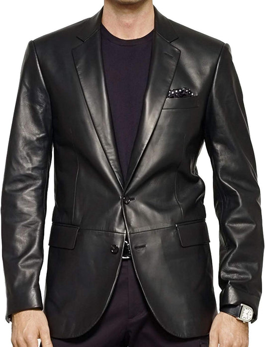 Lambskin Genuine Casual Wear Leather Blazer Sport Coat with Classic Button Closure for Men Black (as1, Alpha, x_l, Regular, Regular, Black)