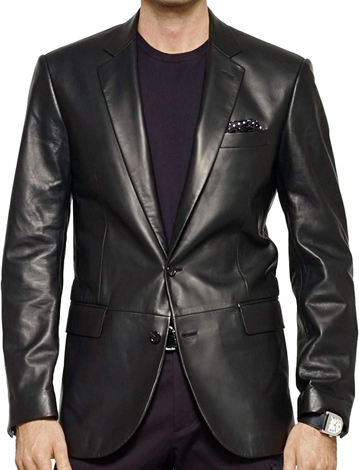 Lambskin Genuine Casual Wear Leather Blazer Sport Coat with Classic Button Closure for Men Black (as1, Alpha, x_l, Regular, Regular, Black)