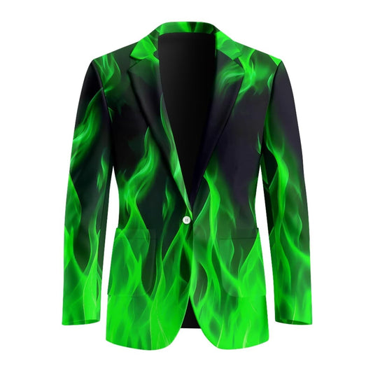 Zarisguat Green Fire Flame Men's Dress Party Suit Jacket Notched Lapel Slim Fit One Button Blazer Sport Coats Size M