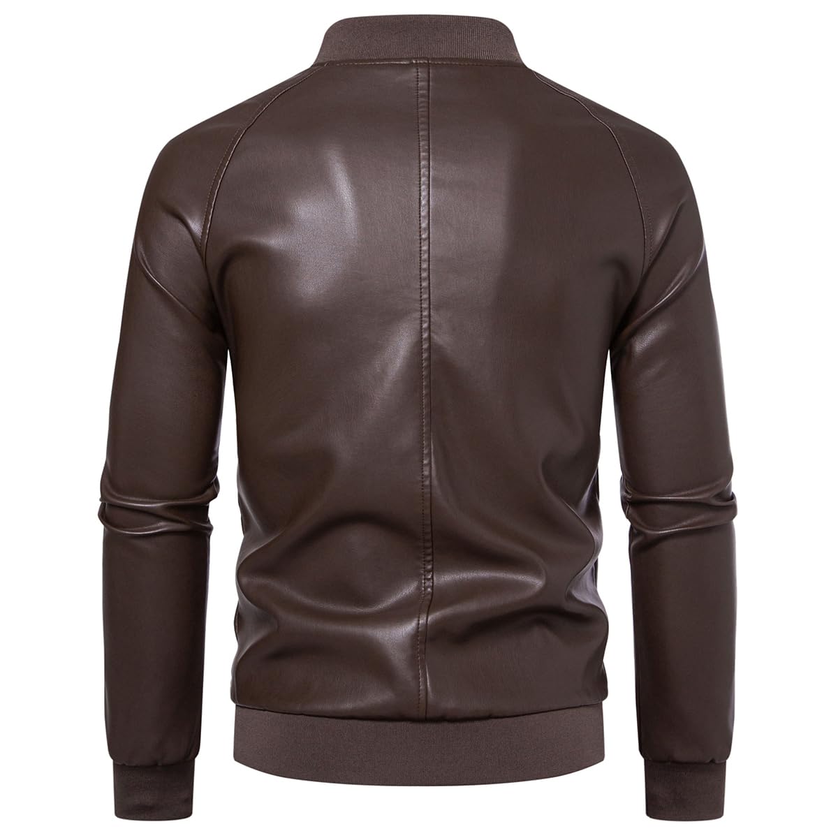 Womleys Mens Casual Faux Leather Jacket Fall Winter Leather Bomber Jacket (Large, Coffee)