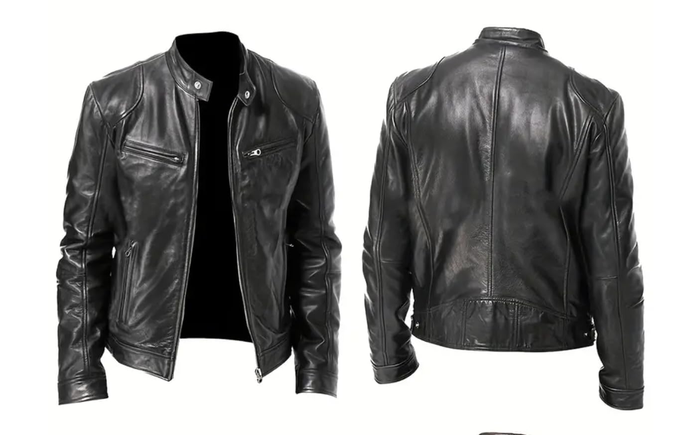Elyora Men’s Leather Jacket Classic Biker Style Motorcycle Coat Fit Fashion Outerwear for Casual, Travel & Work Lightweight Fall & Winter Jackets for Men (US, Alpha, Large, Regular, Regular, Black)