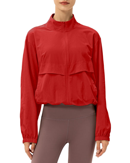 Locachy Women's Lightweight Zip Up Athletic Jacket Stand Collar Windproof Sun Protection Workout Outdoor Jacket Red M