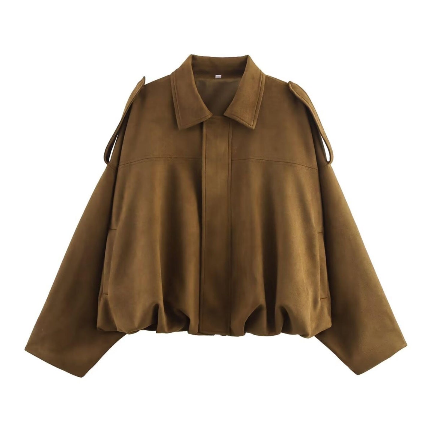Xunger Women's Faux Suede Bomber Jacket Spring Lapel Pilot Coat Casual Oversized Long Sleeves Trendy Streetwear Outerwear(1026-01BrownPocket-M-RD)