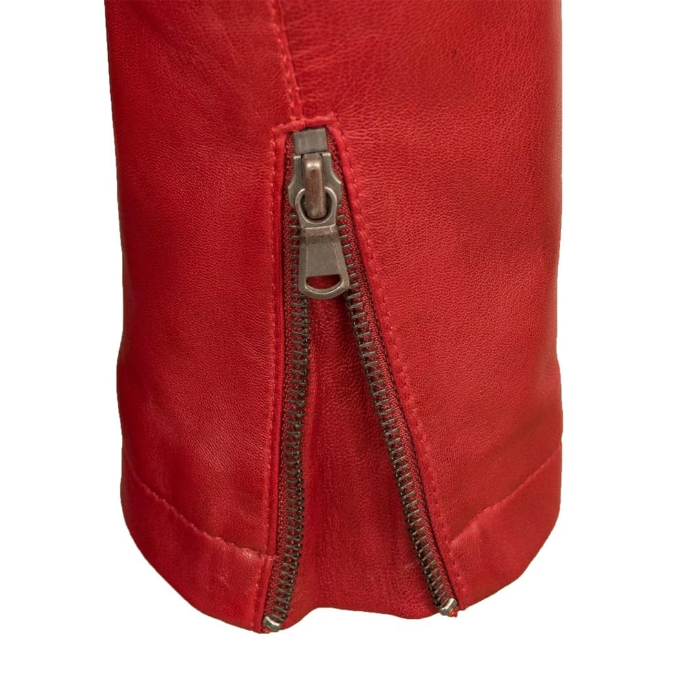 Café Racer Leather Jacket Women - Zip Up Moto Biker Style Casual Fashion Real Lambskin Women's Leather Jacket (US, Alpha, X-Small, Regular, Regular, Red)