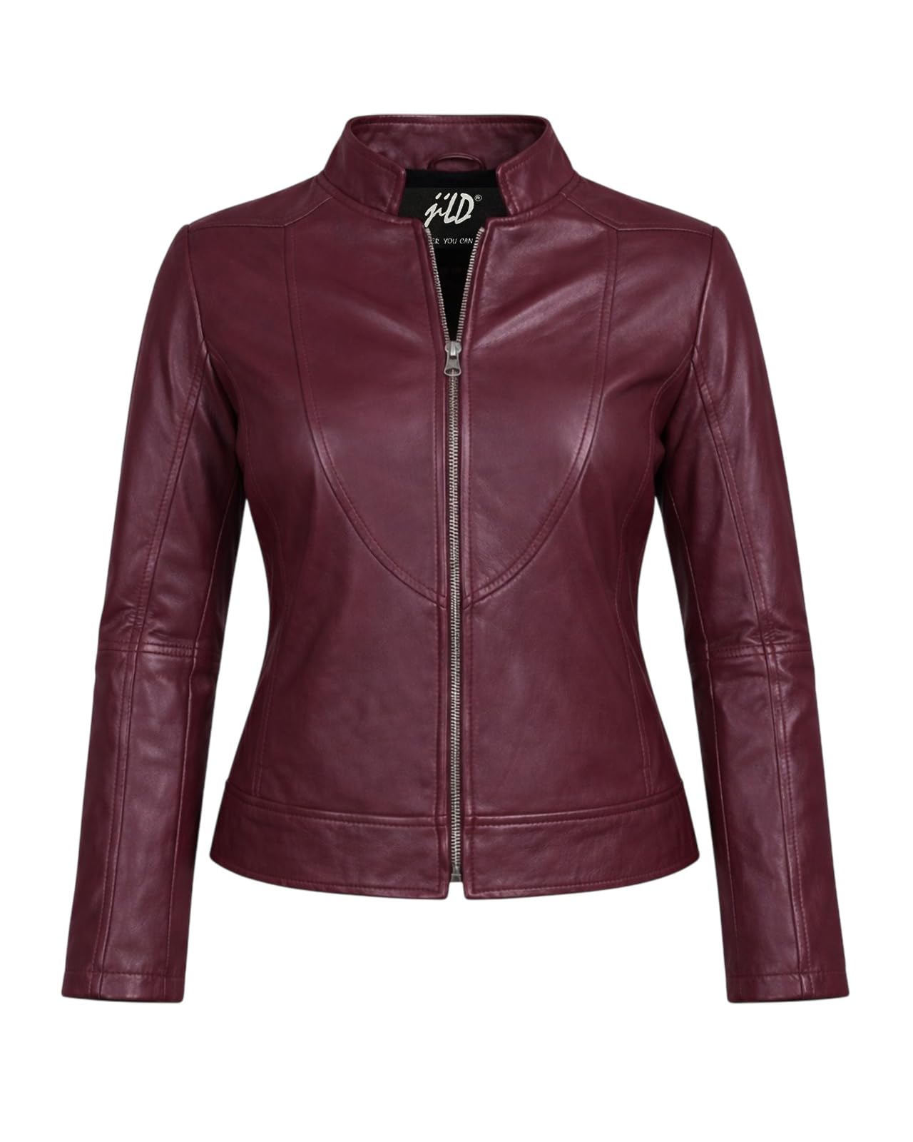 Jild Stylish Collar Casual Womens Leather Jacket - Biker Style Premium Lambskin Leather Jacket Women (Amy-Burg-L)
