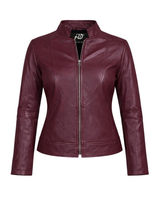 Jild Stylish Collar Casual Womens Leather Jacket - Biker Style Premium Lambskin Leather Jacket Women (Amy-Burg-L)