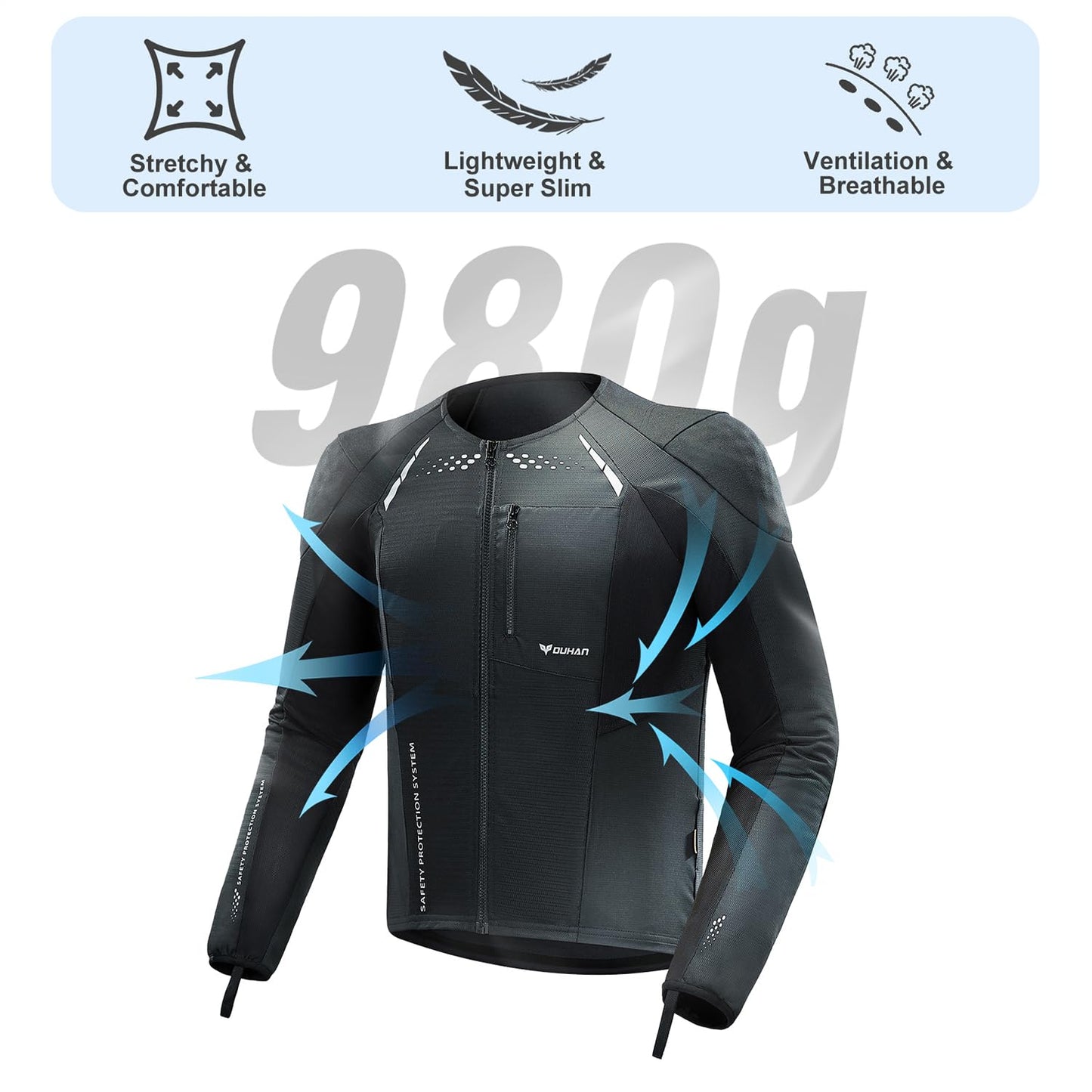 DUHAN Motorcycle Shirt Mesh Motorcycle Jacket Men with CE Level 2 Armor motorcycle protective gear for All Seasons (US, Alpha, Medium, Regular, Regular, Black)