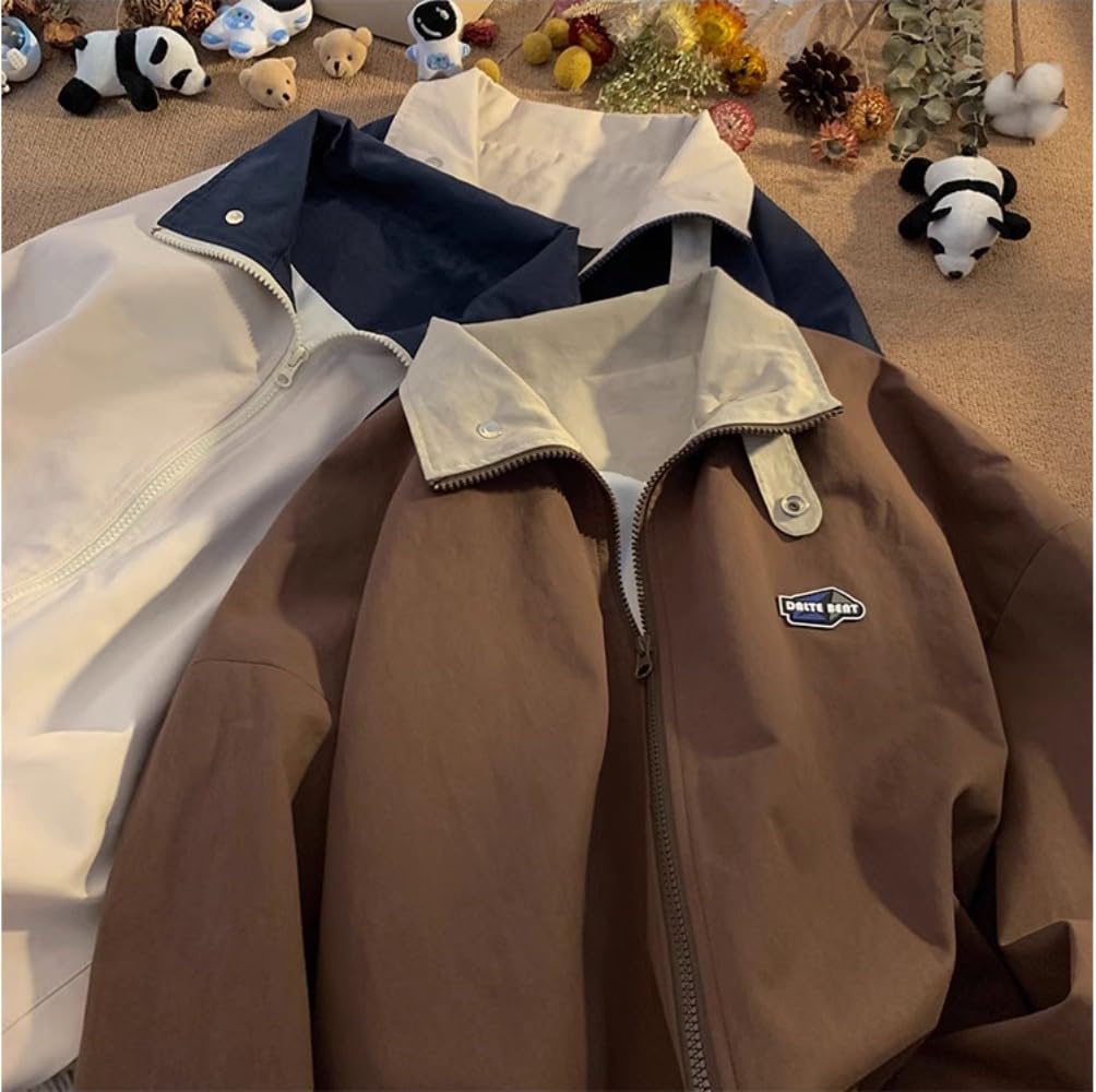 Hesaco Unisex Varsity Jacket, Letter Winter Jackets for Men and Women Streetwear Bomber Coats (US, Alpha, Medium, Regular, Regular, Brown)